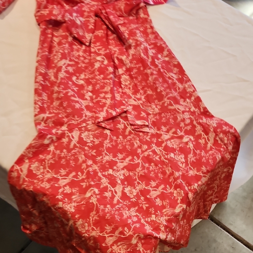 Sachin + Babi Coral-Red Floral Asymmetrical Wrap Dress - Picture 6 of 13